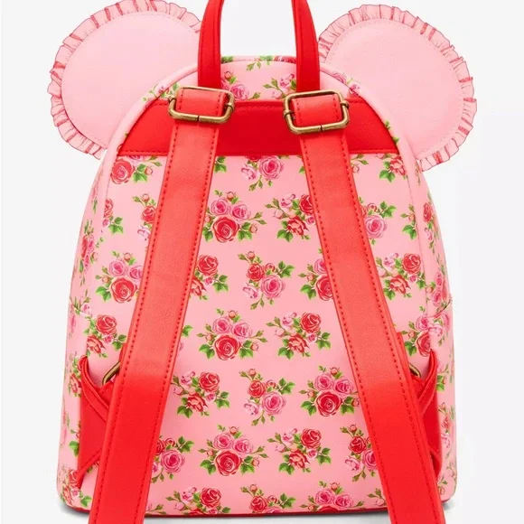 Disney Loungefly Disney Minnie Mouse Pink & Red Roses with Mini Flap Wallet - Picture 3 of 10